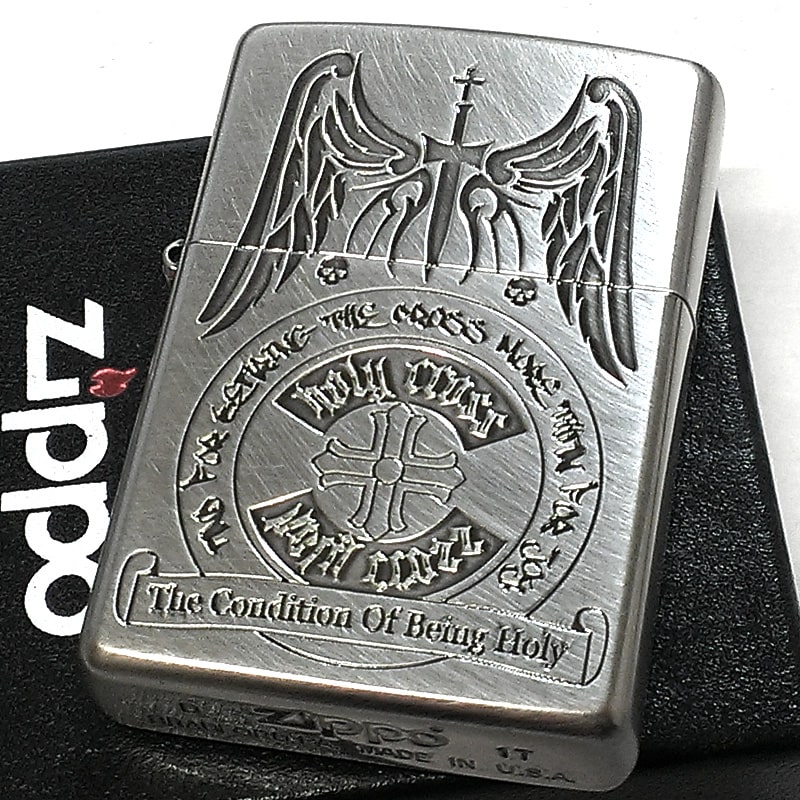 ZIPPO ライター クロス シルバー ジッポ スクラッチ加工 エンジェル