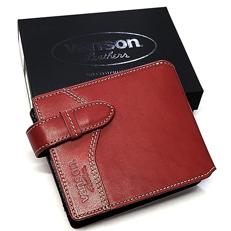 VANSON 財布 vanson 本革製 フラットショートウォレット レッド