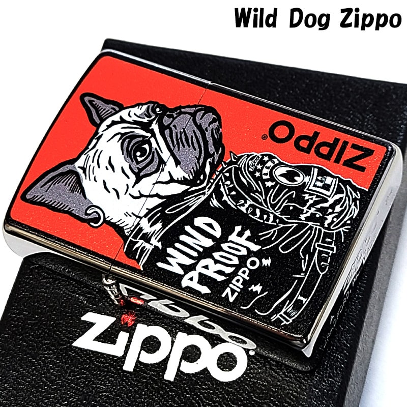 ZIPPO ライター ワイルドドッグ レッド＆シルバー かっこいい 犬