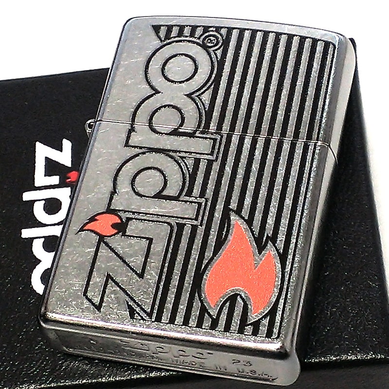ZIPPO ライター Logo and Flame シルバー ジッポ ロゴ ストリートクローム おしゃれ かっこいい シンプル レディース メンズ  ギフト