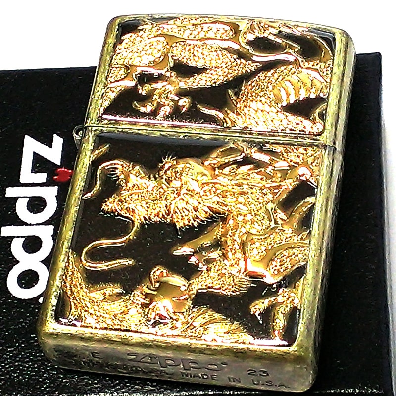 ZIPPOライター 金龍 ドラゴン 3D 和柄 電鋳板 ジッポ かっこいい 