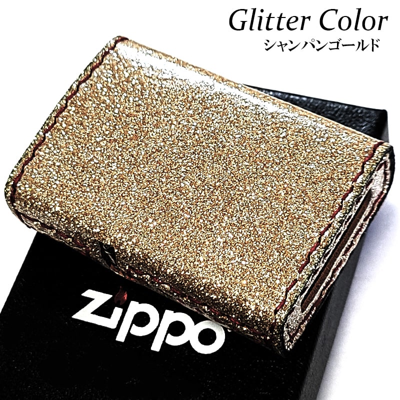 ZIPPO ライター グリッターレザー ジッポ シャンパンゴールド 全面ラメ