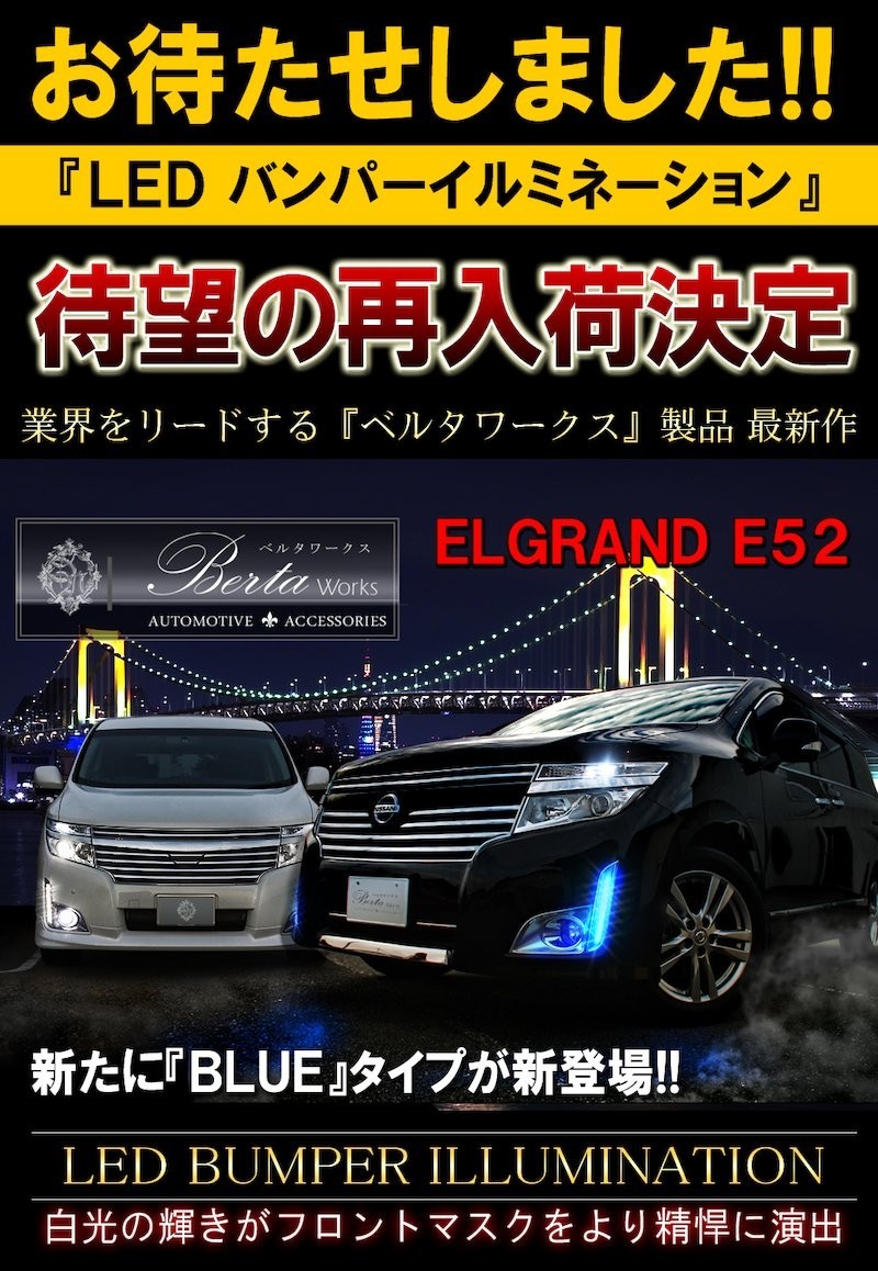 エルグランド E52 前期 LED デイライト バンパーイルミネーション 外装 カスタム パーツ ドレスアップ アクセサリー フォグランプ