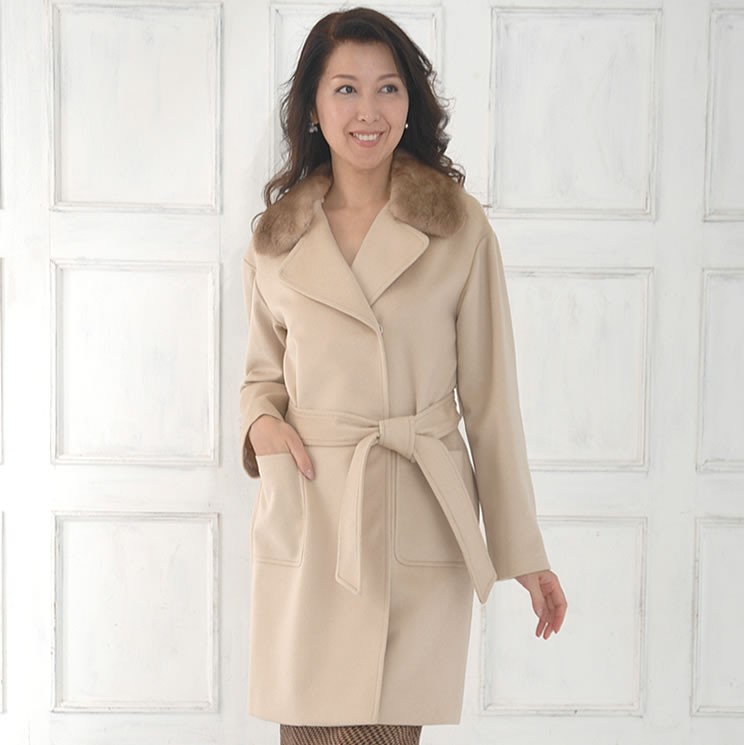 コート レディース カシミヤコート カシミヤ100% ミンクトリム ファー