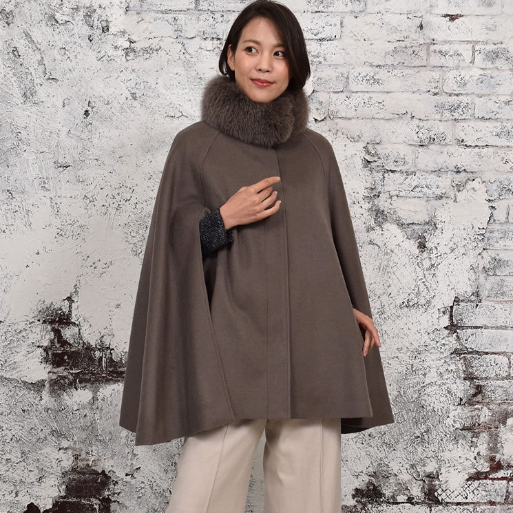 Y´s｜ワイズ 12AW ケープコート ポンチョ カットオフ ファー付 ブラック-