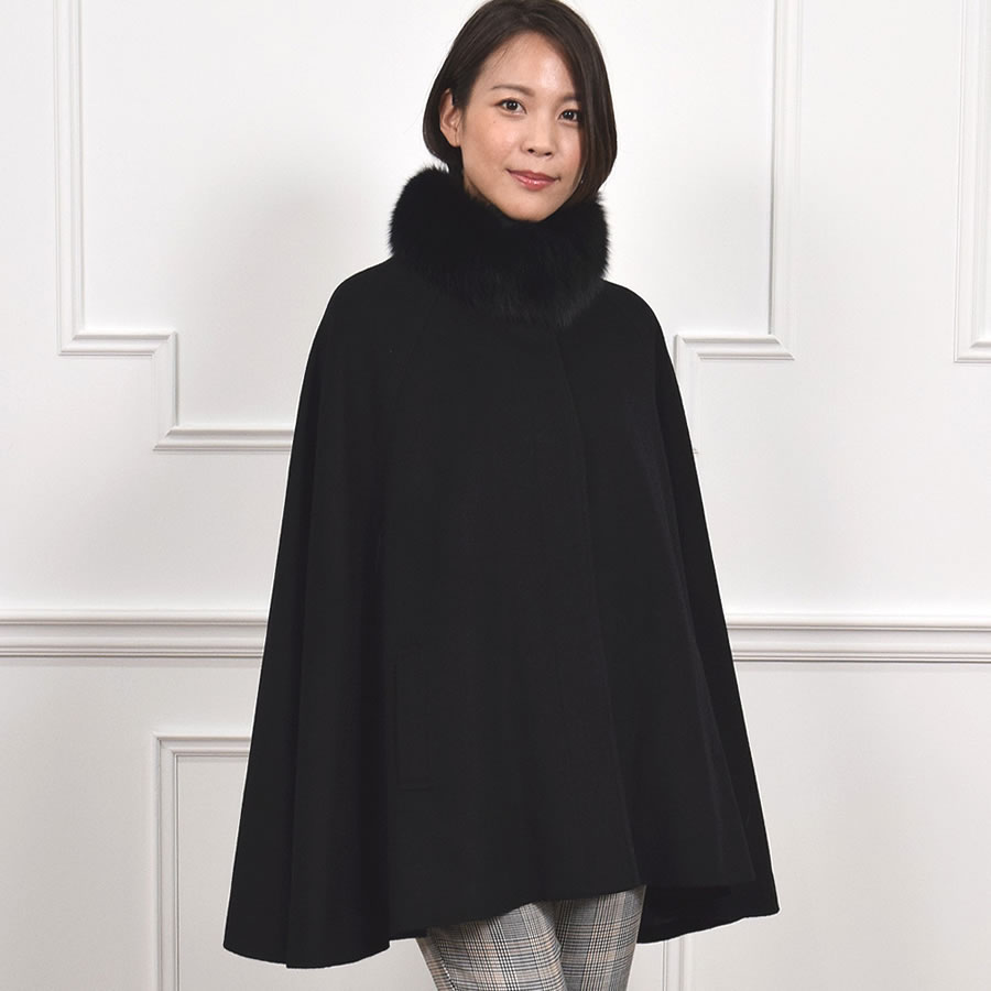 Y´s｜ワイズ 12AW ケープコート ポンチョ カットオフ ファー付 ブラック-