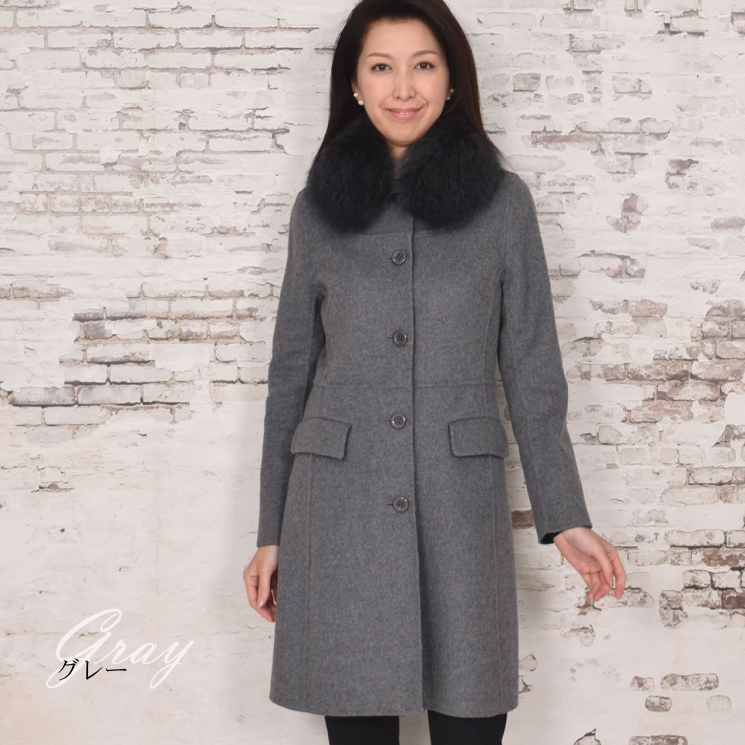 セオリー　フーデッドコート カシミヤ混 コート　ダブルフェイス　秋冬　グレー セオリー ダブルフェイス リバー フーデットコート カシミヤ混 グレー