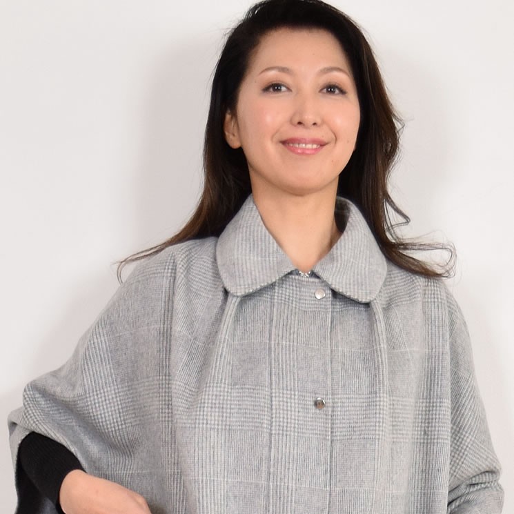 ケープ カシミヤ 混 ダブルフェイス グレンチェック ウール きれいめ