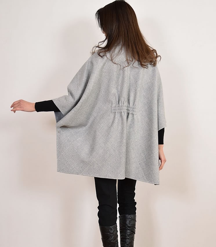 ケープ カシミヤ 混 ダブルフェイス グレンチェック ウール きれいめ