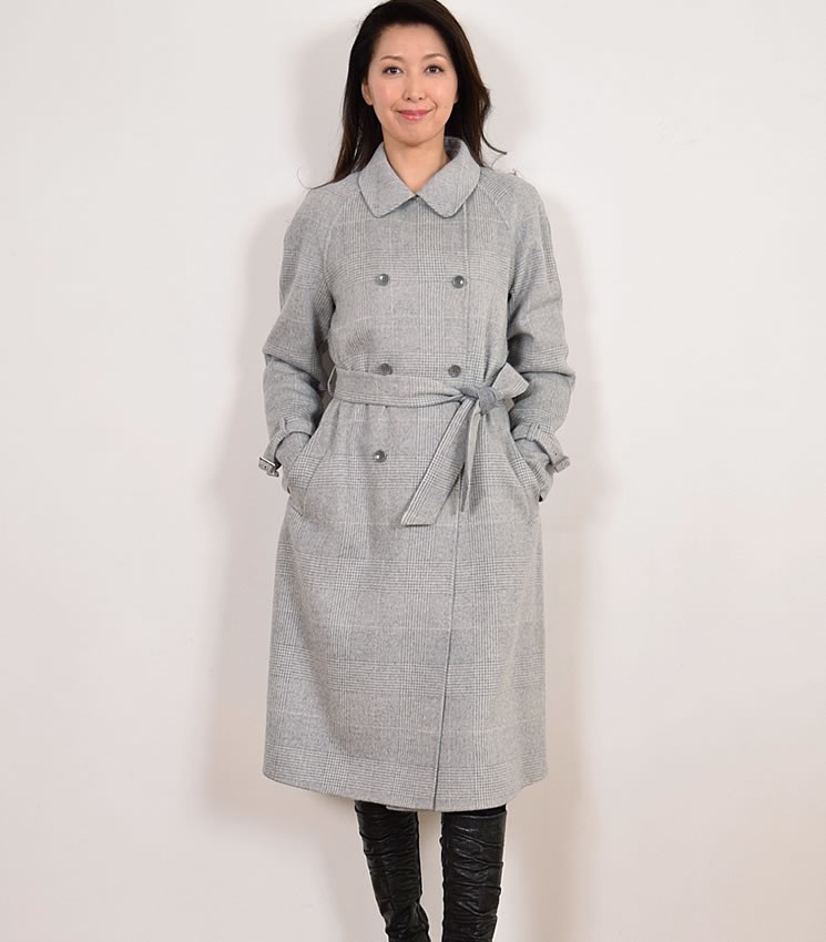 トレンチコート カシミヤ カシミア 混 ダブルフェイス グレンチェック