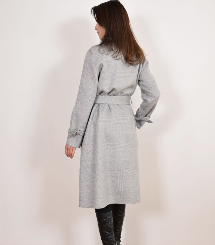 トレンチコート カシミヤ カシミア 混 ダブルフェイス グレンチェック
