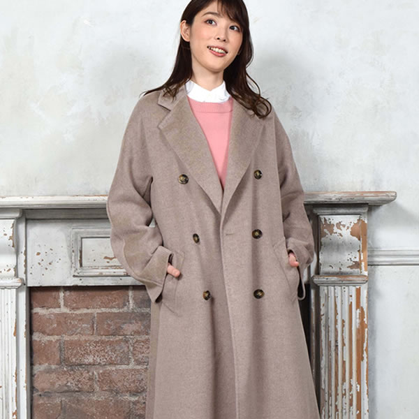 チェスターコート カシミヤコート カシミヤ混 ダブル フェイス コート キモノスリーブ フレンチスリーブ ロング丈 秋冬[Merfirge] (CA3460)