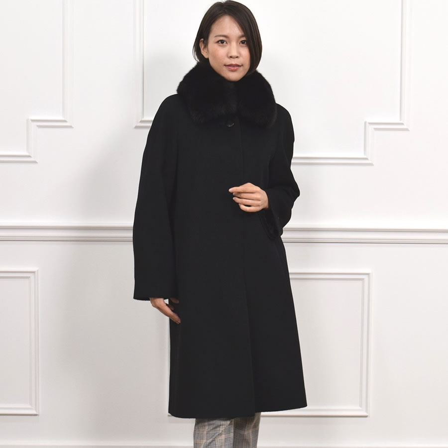 カシミヤコート ロングコート カシミヤ 100% コート フォックス 比翼 