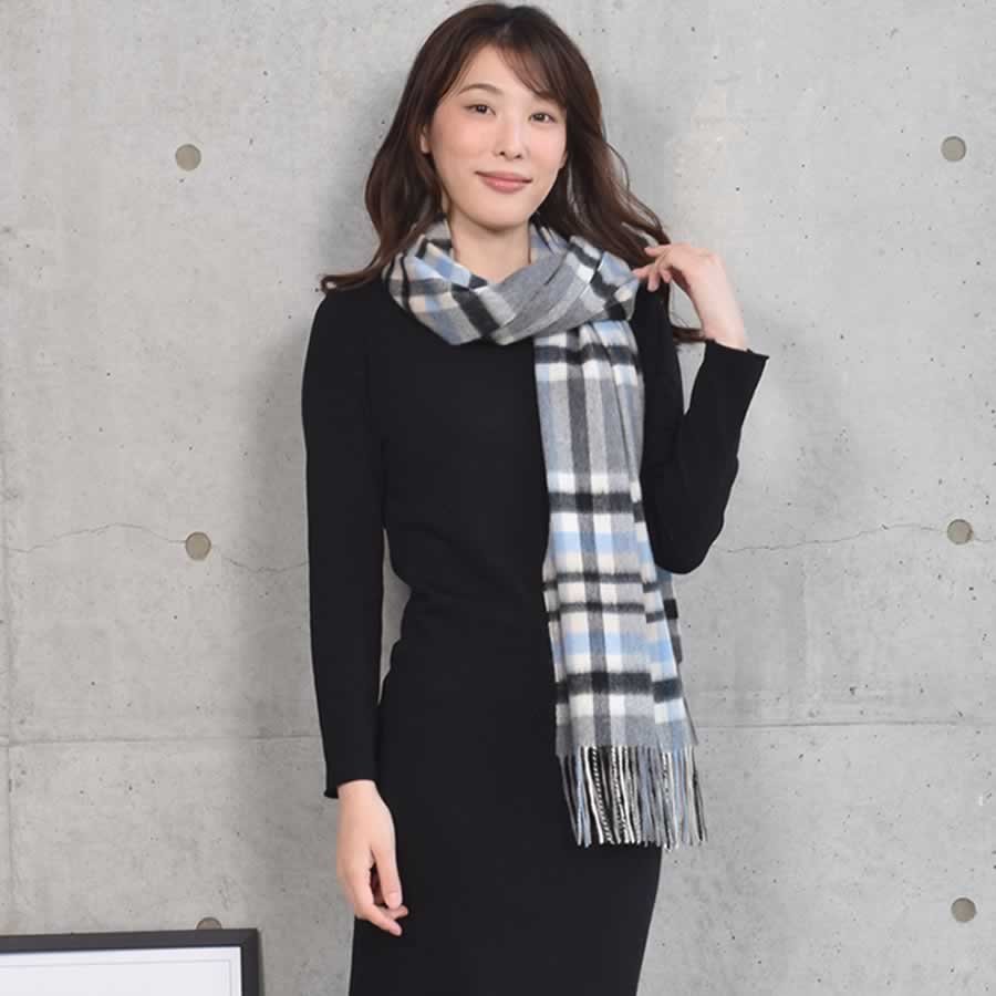 カシミヤ100%チェック大判ストール カシミヤ 100% 大判 ストール チェック柄 60×200cm ピンク