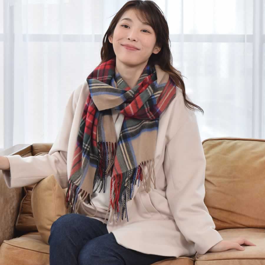 美品⭐️Merfirge カシミヤ100% ストールチェック柄 楽天市場】カシミヤ 100％ ストール 大判 チェック柄ストール