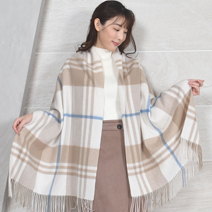 Merfirge ストール チェック カシミヤ混ウールストール カシミヤ