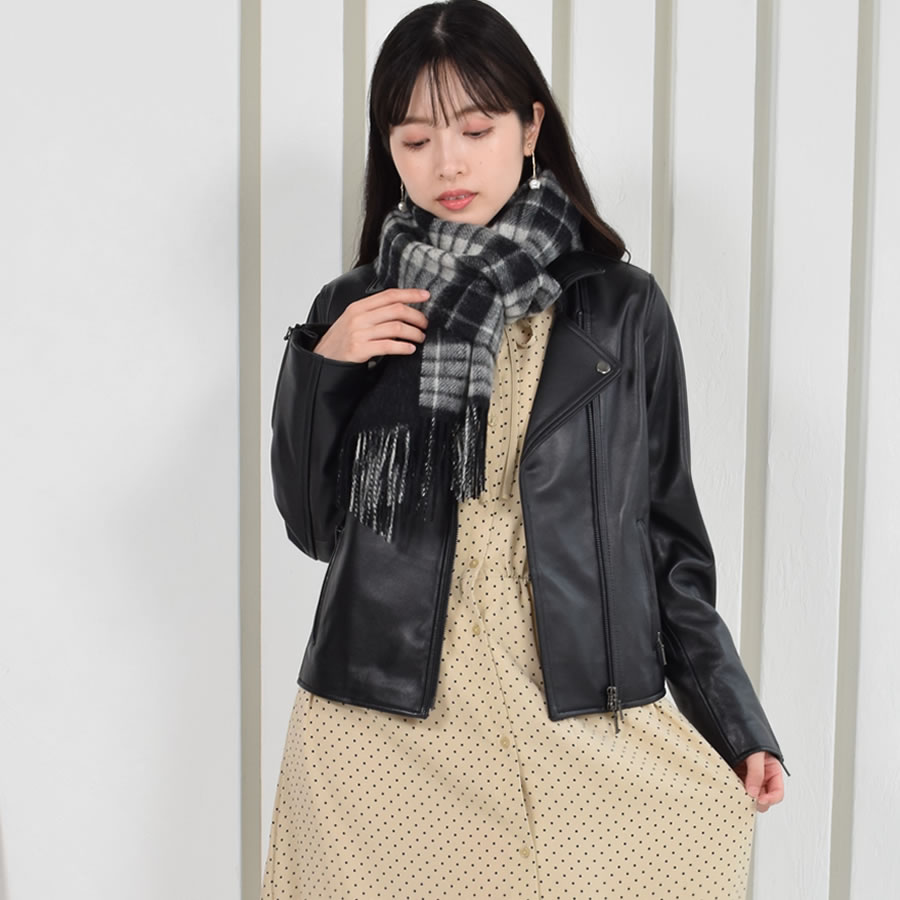 Merfirge カシミヤ混ウールマフラー 両面 カシミヤブレンド