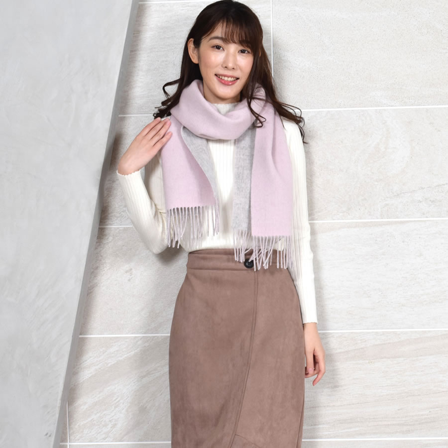 カシミヤ混ウールマフラー 両面 カシミヤブレンド リバーシブル マフラー 手洗い チェック柄 レディース 秋 冬 ラッピング プレゼント ギフト  母の日 (cw6062)
