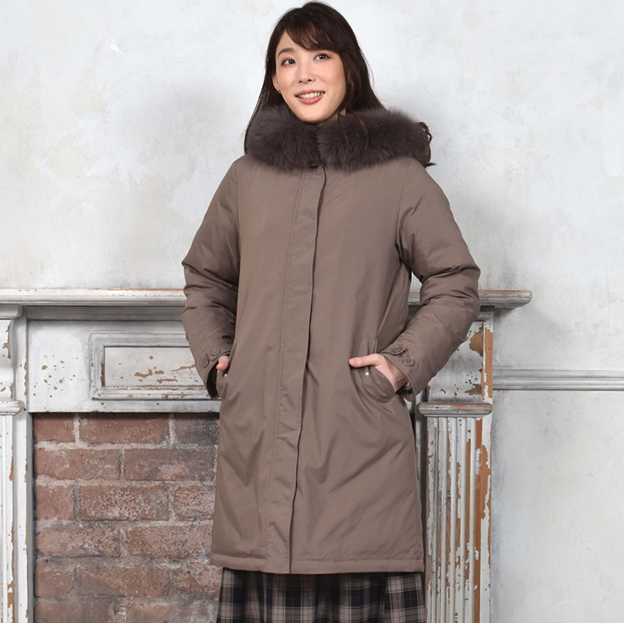 dama collection ダウンコート ウール チェック柄 ファー レディース