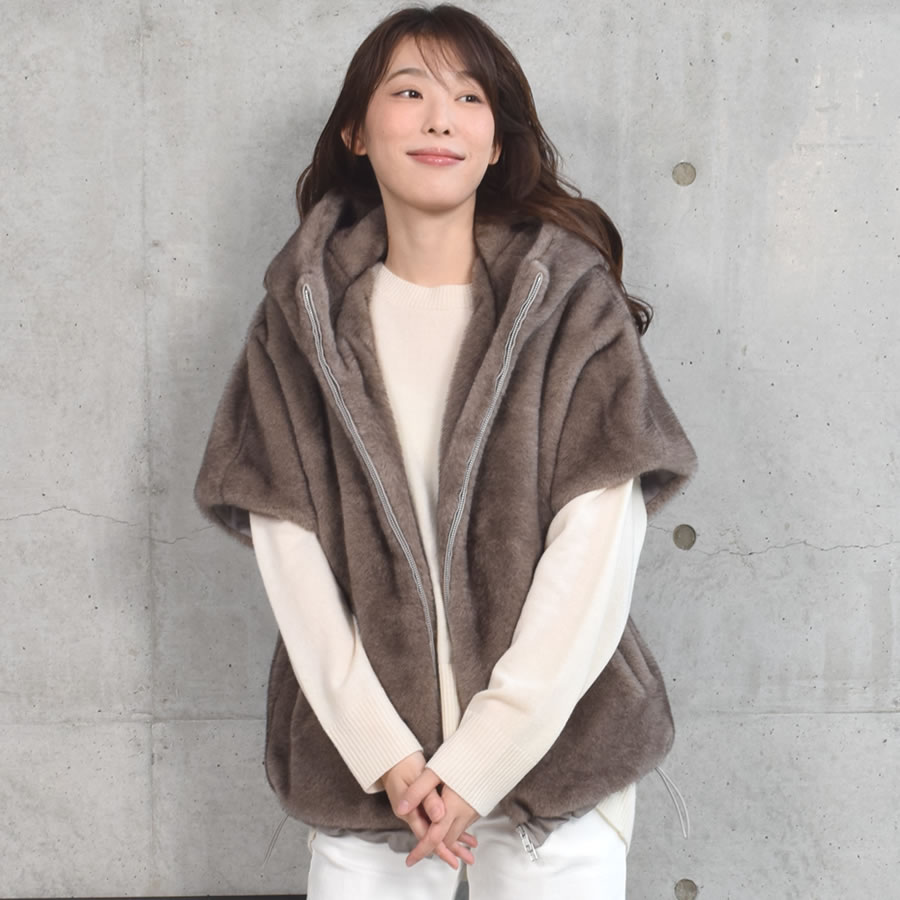 Merfirge ファーコート ファージャケット スリーブレス エコファー