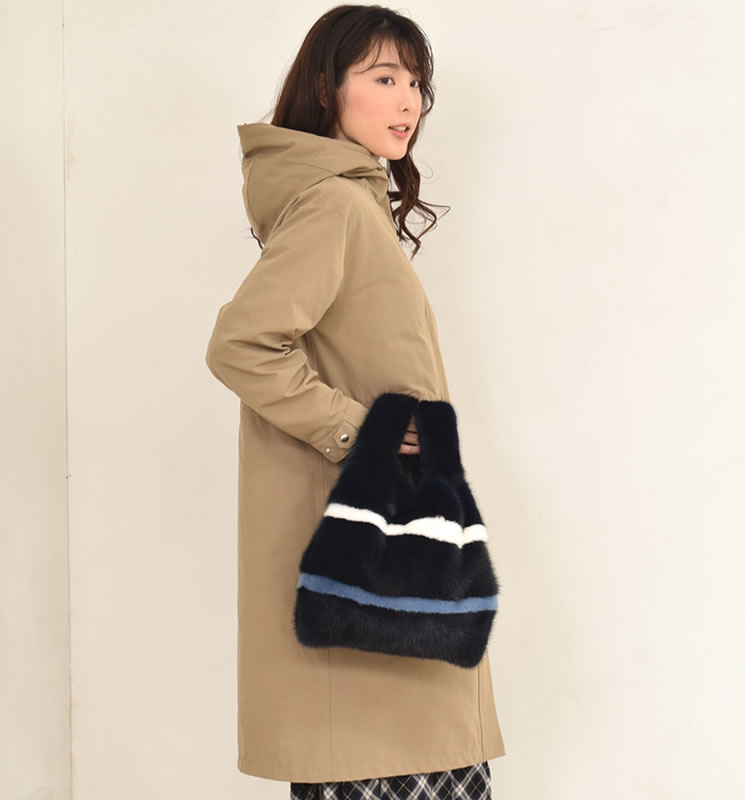 ファーバッグ SAGA ミンク ファー ショッパー バッグ ストライプ