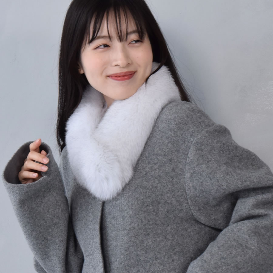 日本製 SAGA フォックス ファー マフラー クリップ付 毛皮 カラー ティペット 防寒 結婚式 二次会 秋冬 (fm4010)