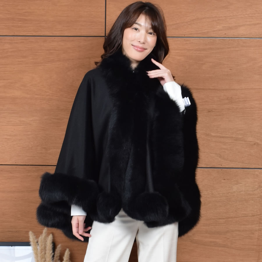 日本製 カシミヤ 100％ ケープ SAGA フォックス (kc0060) : ハヤシグチ