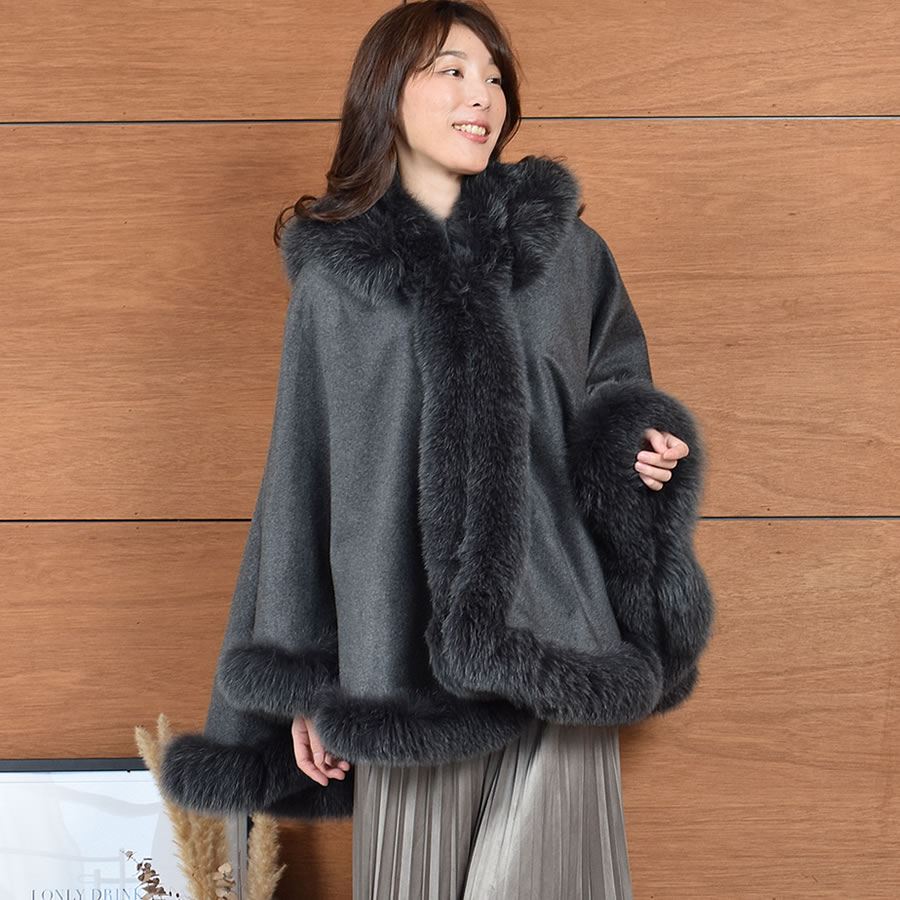 日本製 カシミヤ 100％ ケープ SAGA フォックス (kc0060) : ハヤシグチ