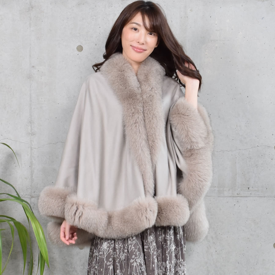 日本製 カシミヤ 100％ ケープ SAGA フォックス (kc0060) : ハヤシグチ