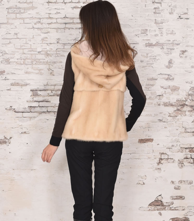 sahara パールクロスミンク ショート丈 ベスト コート なめし柔らか ファーコートSAGA パロミノ ミンクベスト フード付 (mb2381