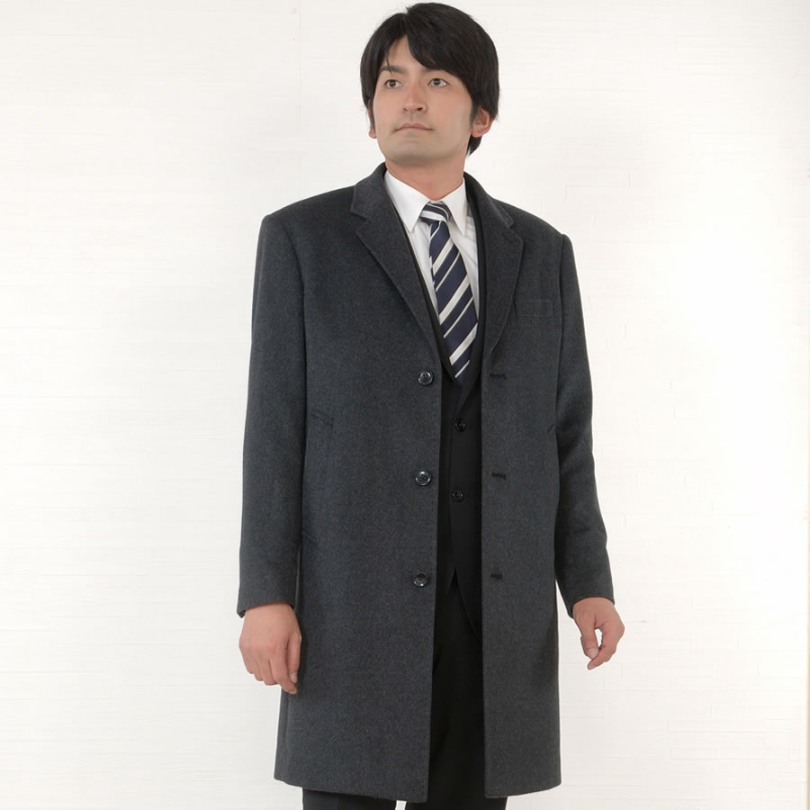 メンズ カシミヤ カシミア100％ ニーレングス チェスター コート