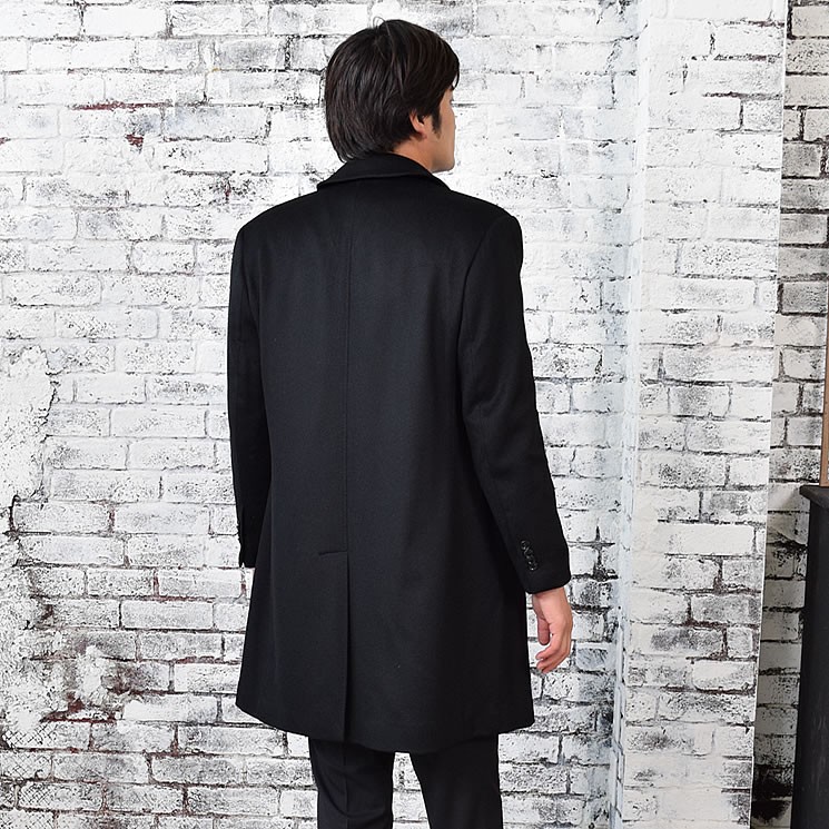 カシミヤ＆ウール　イタリア製　メンズロングコート スーツスタイルMARUTOMI ロングコート ウールカシミヤ混 ブラック 黒