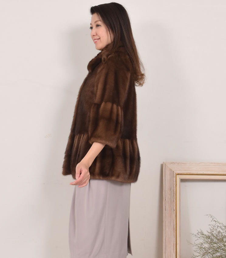 マホガニーミンク ショールカラー ショート丈 ファージャケット F ブラウン系 マホガニーミンク ショールカラー ショート丈 ファージャケット