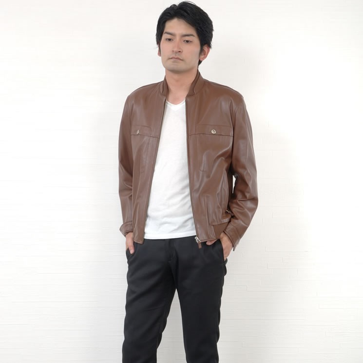 本革 ソフト ラム レザー ブルゾン 本皮 メンズ ソフトラム シングル