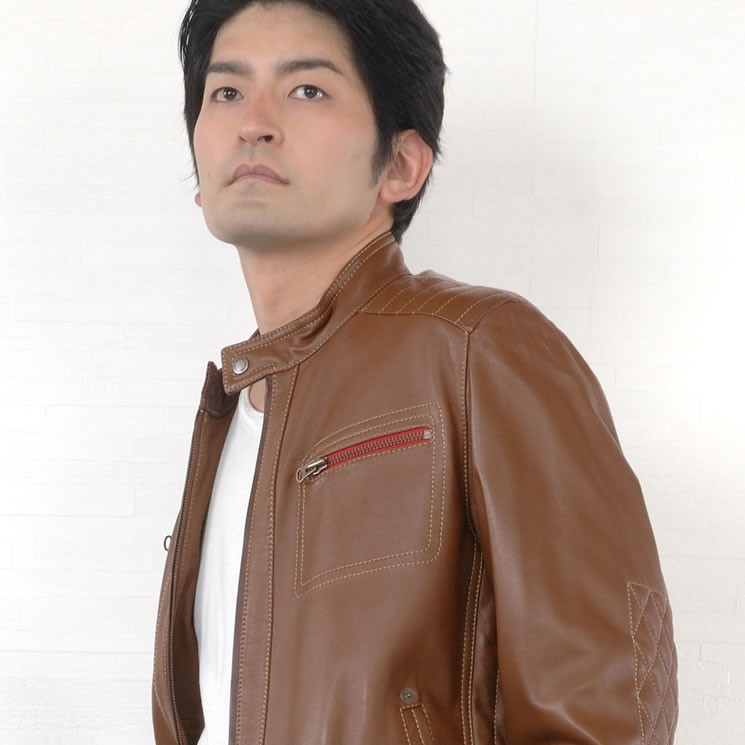 本革 ラム レザー ライダース メンズ ジャケット 本皮 シングル