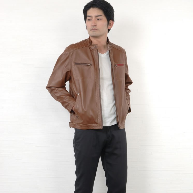 一点物　本格派　レザーブルゾン　ジャケット　革ジャン　本革　黒　ジップ　中綿 本革 ラム レザー ライダース メンズ ジャケット 本皮 シングル