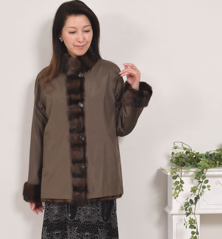 爆買 ファーコート ロシアンリス ファー ジャケット シルク
