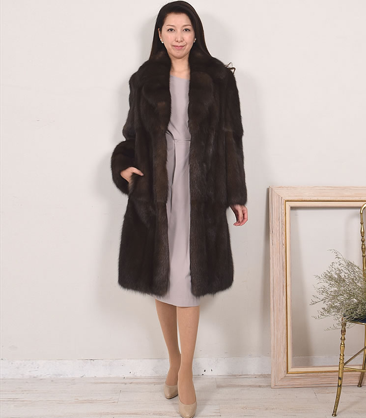ロシアン セーブル ファーム ロング コート毛皮 ファー リアルファー ファーコート 最高級 パーティ ドレス(ss4912)