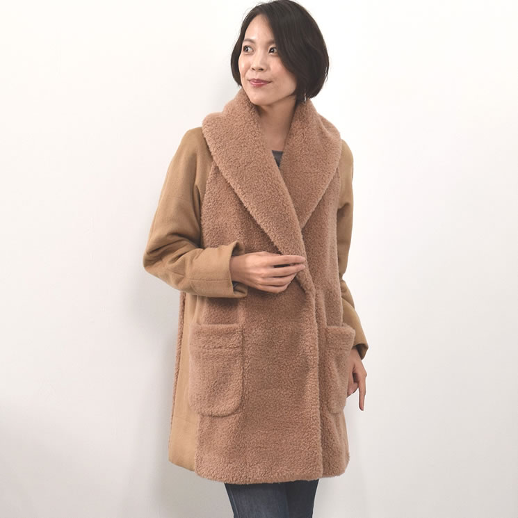 Merfirge ウール 100% ボア ショール カラー コートカシミヤ混