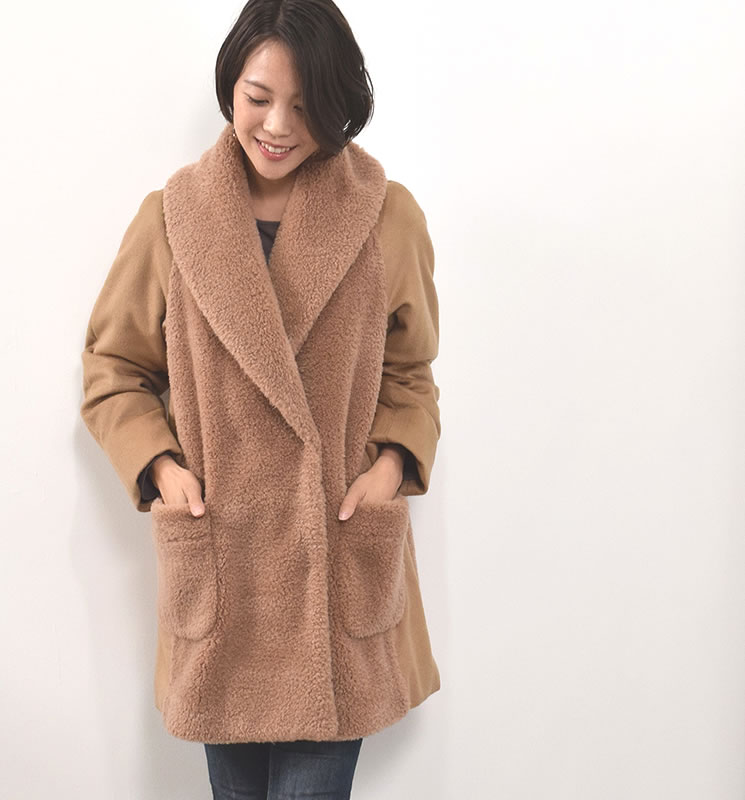 Merfirge ウール 100% ボア ショール カラー コートカシミヤ混