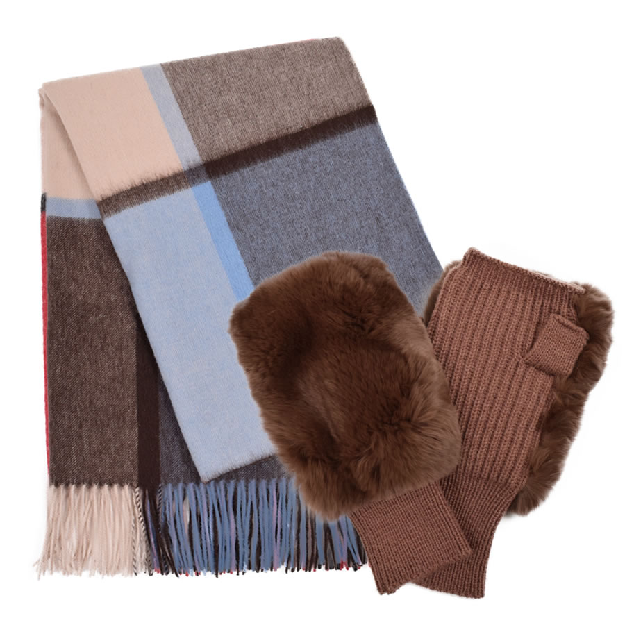 Merfirge ギフトセット ウール 100％ チェック柄ストール ＆ レッキス