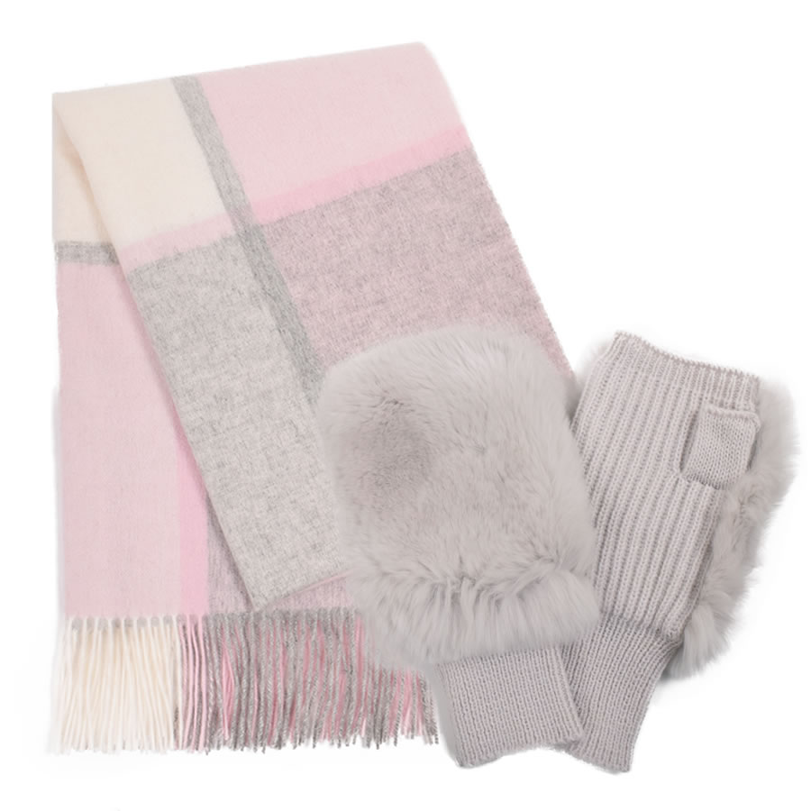 Merfirge ギフトセット ウール 100％ チェック柄ストール ＆ レッキス