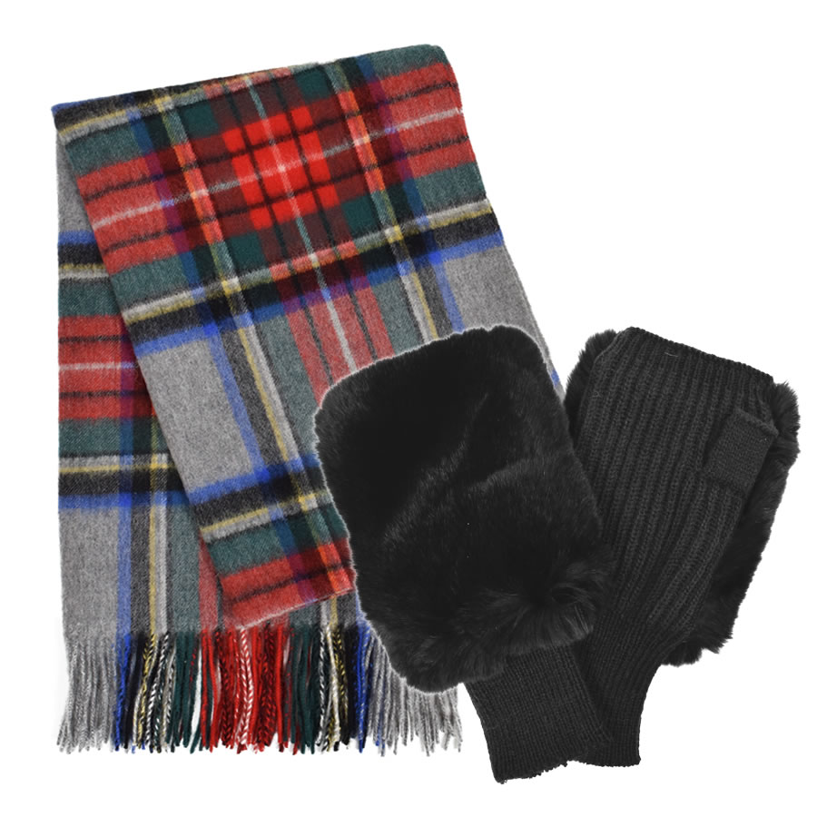 Merfirge ギフトセット ウール 100％ チェック柄ストール ＆ レッキス