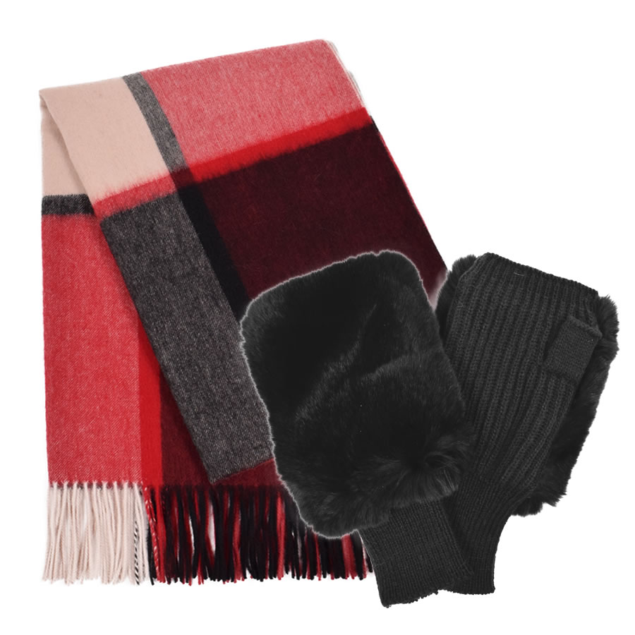 Merfirge ギフトセット ウール 100％ チェック柄ストール ＆ レッキス