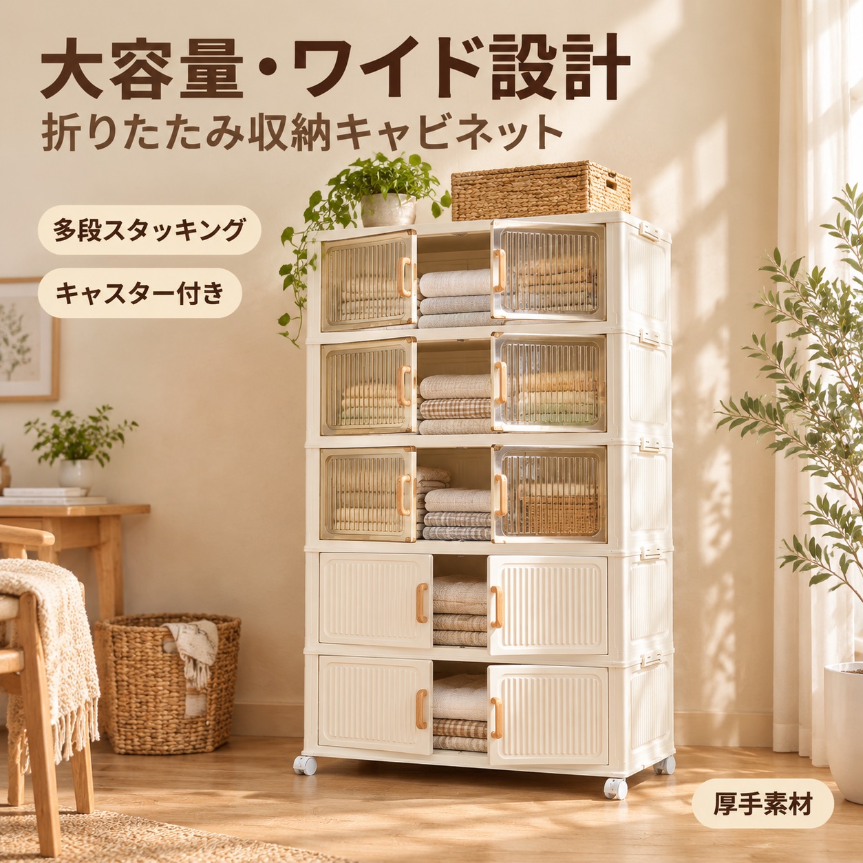 収納キャビネット 収納ボックス 折りたたみ 収納キャビネット 大容量 両開き扉 透明