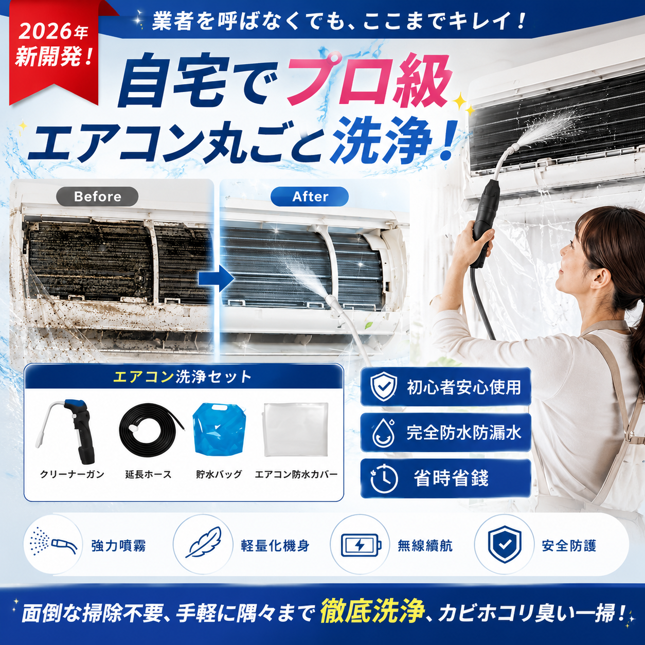 6点オールインワン?全メーカー対応】エアコン洗浄セット エアコン掃除