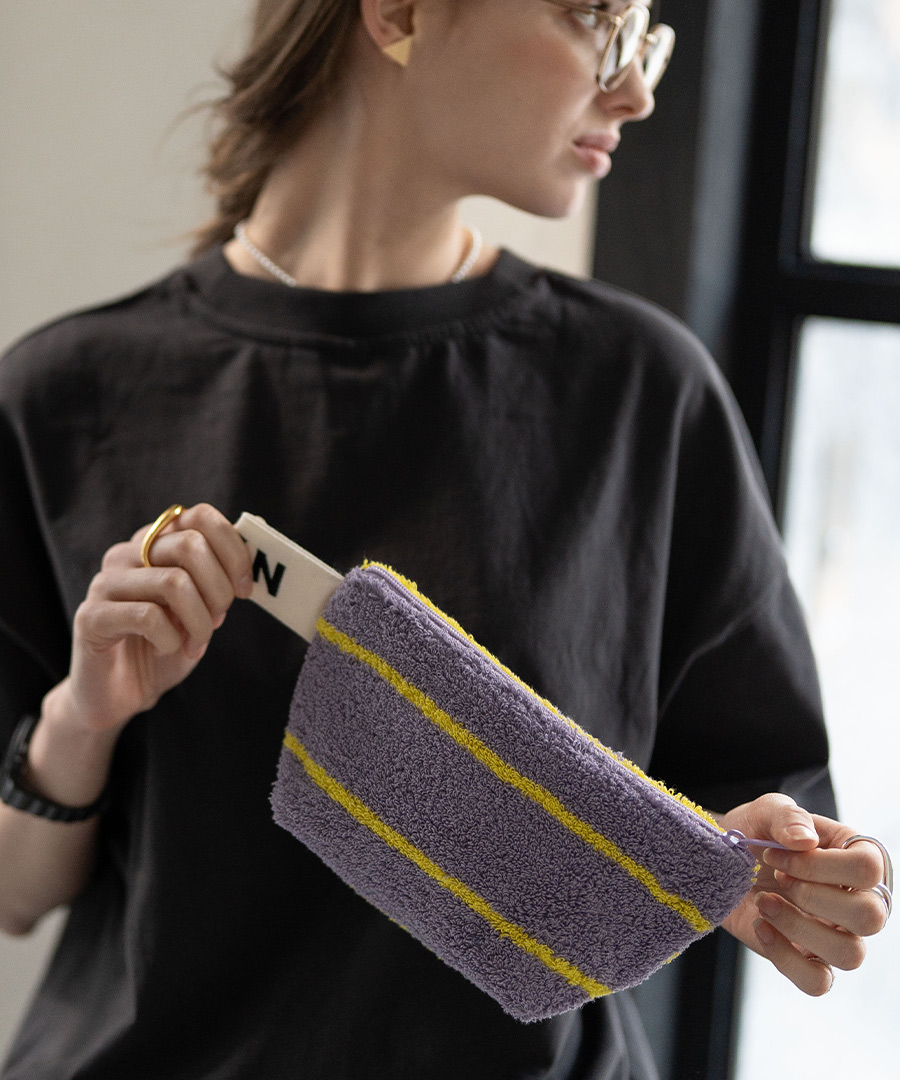 ポーチ コスメポーチ レディース【Luluana pouch ルルアナポーチ｜HAYNI ヘイニ】タオル地 タオル ストライプ 化粧ポーチ 小物入れ メイクポーチ 持ち歩き コンパクト 小さめ 旅行 かわいい おしゃれ 上品 軽い 軽量