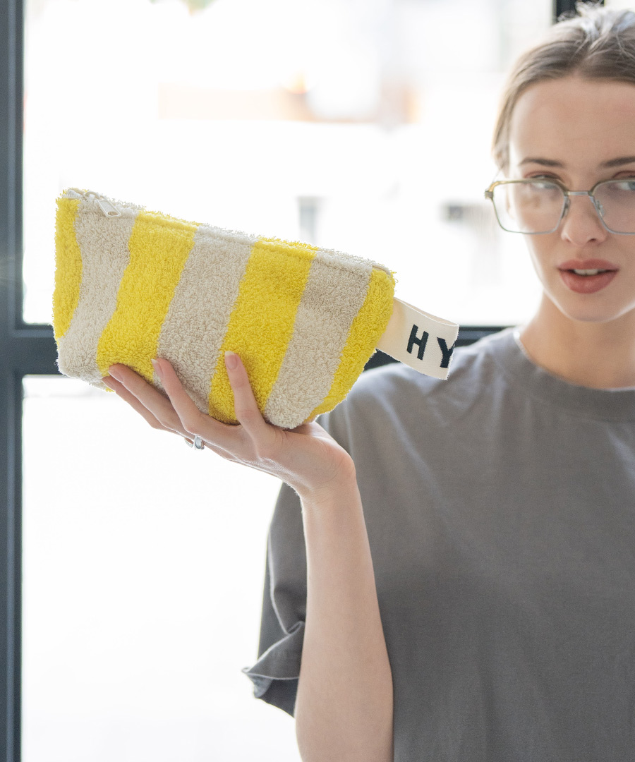 ポーチ コスメポーチ レディース【Luluana pouch ルルアナポーチ｜HAYNI ヘイニ】タオル地 タオル ストライプ 化粧ポーチ 小物入れ メイクポーチ 持ち歩き コンパクト 小さめ 旅行 かわいい おしゃれ 上品 軽い 軽量