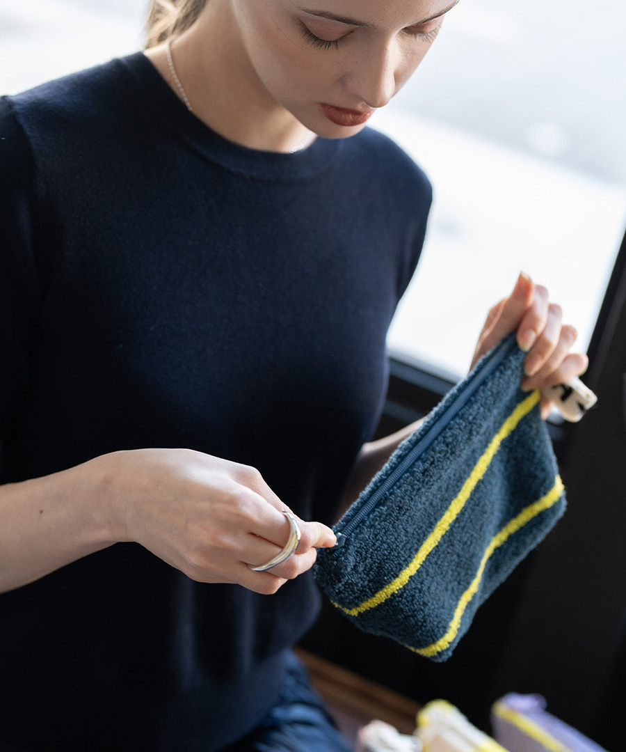 ポーチ コスメポーチ レディース【Luluana pouch ルルアナポーチ｜HAYNI ヘイニ】タオル地 タオル ストライプ 化粧ポーチ 小物入れ メイクポーチ 持ち歩き コンパクト 小さめ 旅行 かわいい おしゃれ 上品 軽い 軽量
