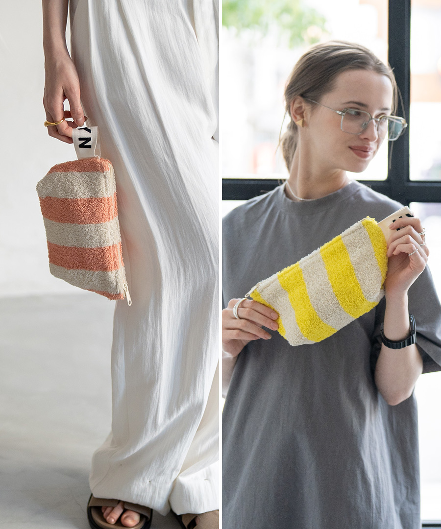 ポーチ コスメポーチ レディース【Luluana pouch ルルアナポーチ｜HAYNI ヘイニ】タオル地 タオル ストライプ 化粧ポーチ 小物入れ メイクポーチ 持ち歩き コンパクト 小さめ 旅行 かわいい おしゃれ 上品 軽い 軽量